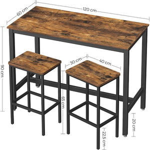 Barový set Paige - stolík, 2x stolička (hnedá)