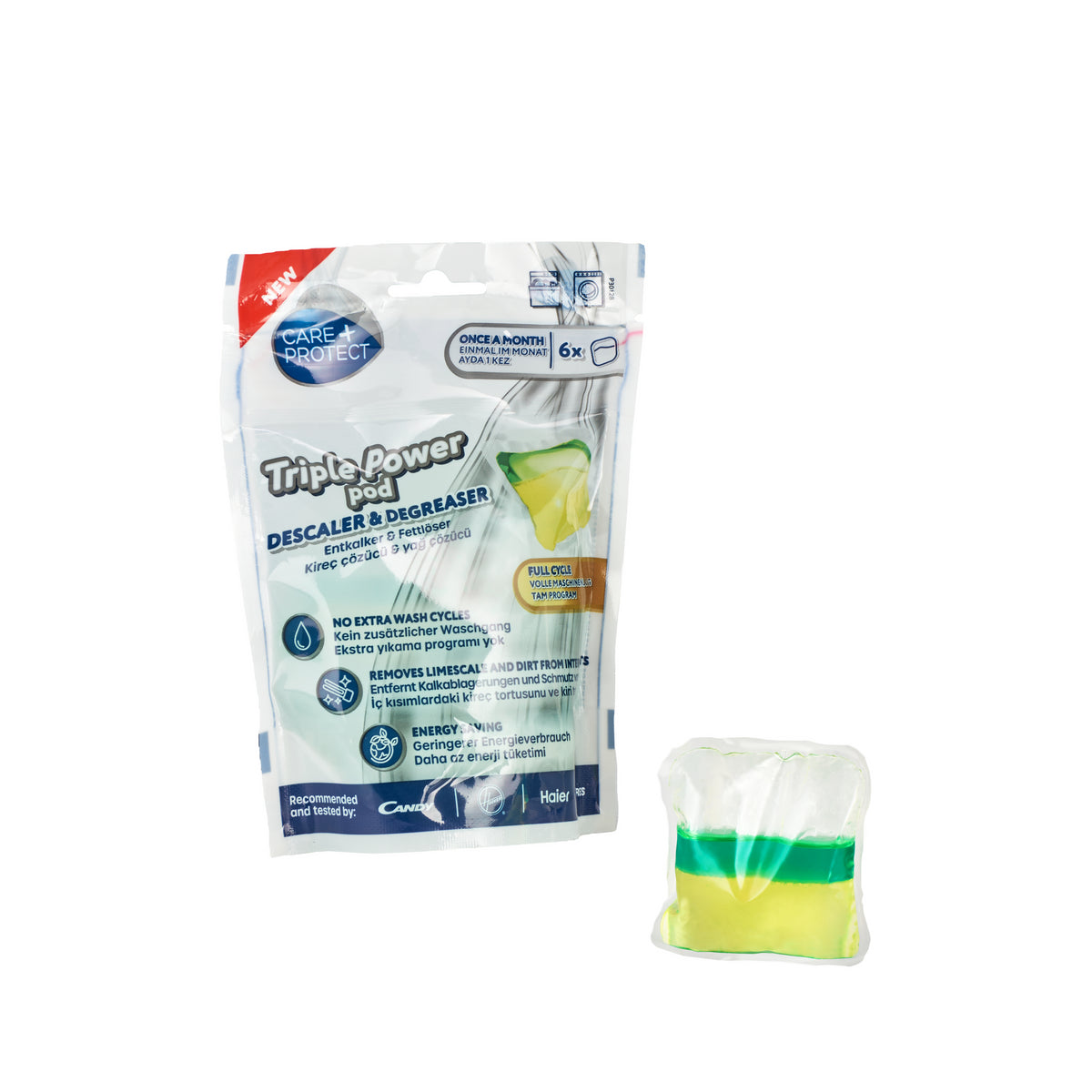 Čistiace gélové tablety pre práčky a umývačky Care+protect