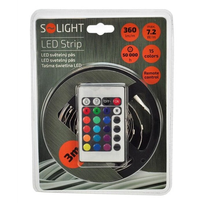LED pás Solight WM55, RGB, 3m, adaptér, diaľkový ovládač