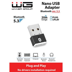 Nano USB adaptér dongle, Bluetooth 5.3, čierna