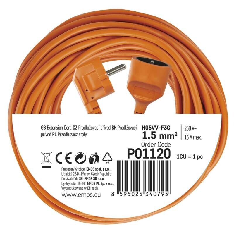 Predlžovací kábel Emos P01120, 1xzásuvka, 20m