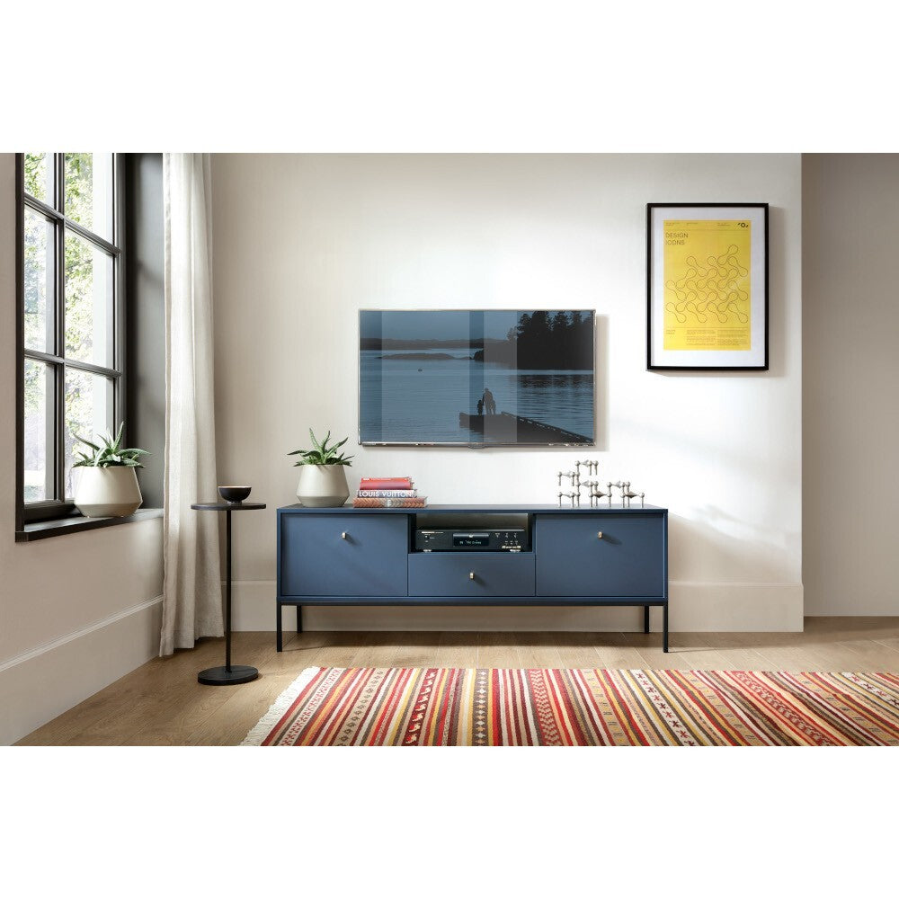TV stolík Pernilla (2x dvere, zásuvka, modrá)