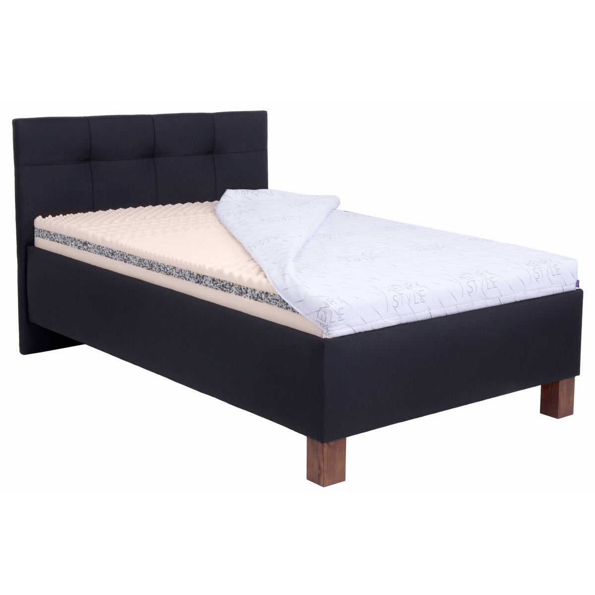 Čalúnená posteľ Mary 140x200, čierna, vrátane matrac