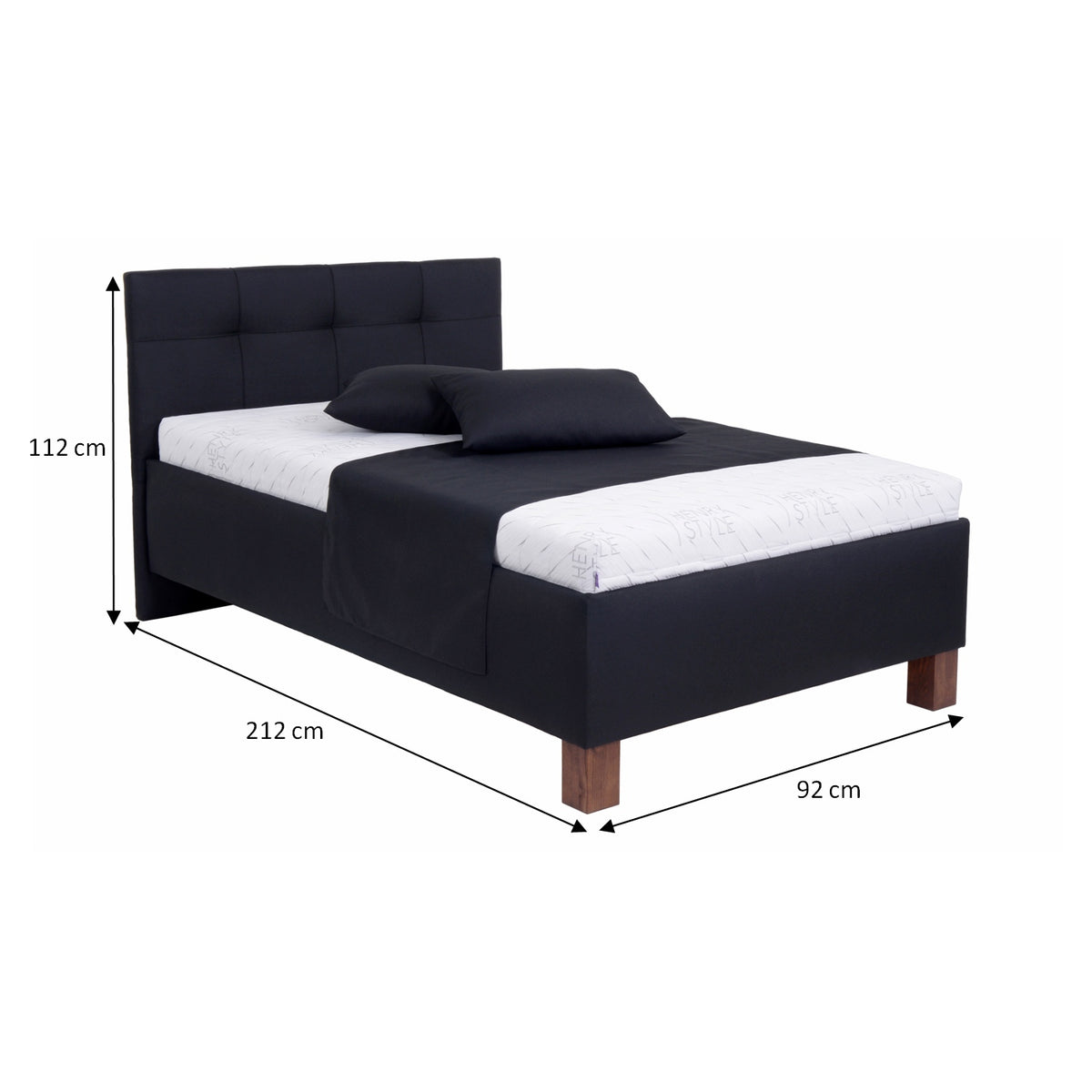 Čalúnená posteľ Mary 90x200, čierna, vrátane matrac