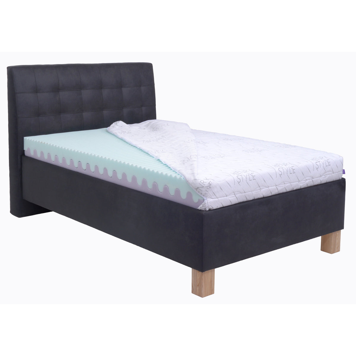 Čalúnená posteľ Victoria 90x200, čierna, vrátane matraca