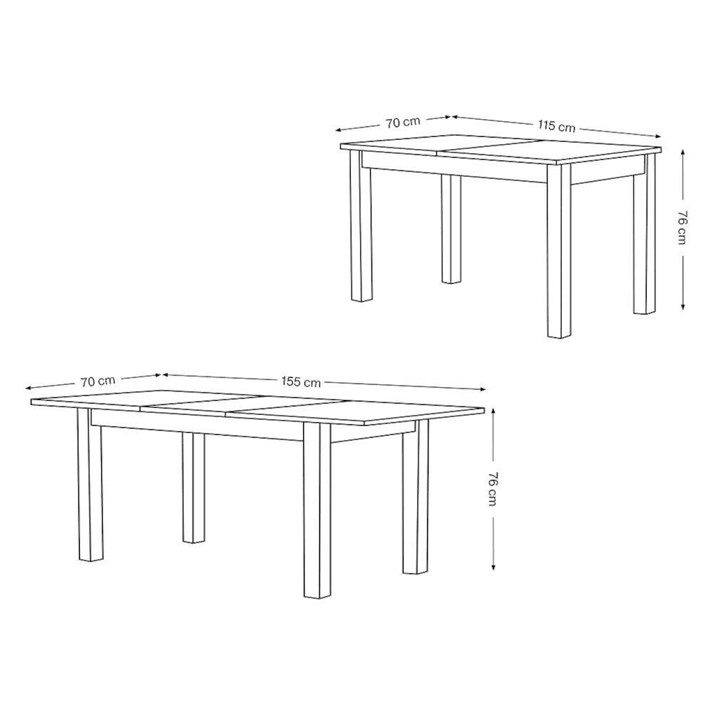 Jídelní stůl Rozo rozkládací 115-155x76x70 cm (bílá) ROZBALENÉ