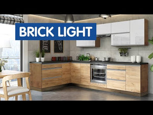 Rohová kuchyně Brick light levý roh 300x182 cm (bílá lesk/craft) II. akosť
