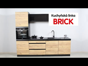 Rohová kuchyňa Brick pravý roh 300x182 cm (čierna lesk/craft) - II. akosť
