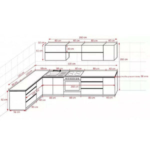 Rohová kuchyňa Lenny ľavý roh 320x180 cm (biela lesk/dub sonoma) - II. akosť