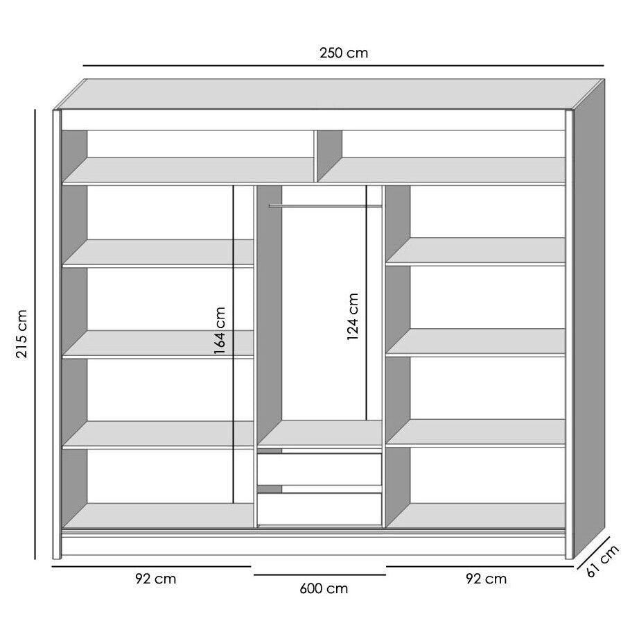 Šatní skříň Tofta - 250x215x61 cm (dub craft, černá) II. akosť