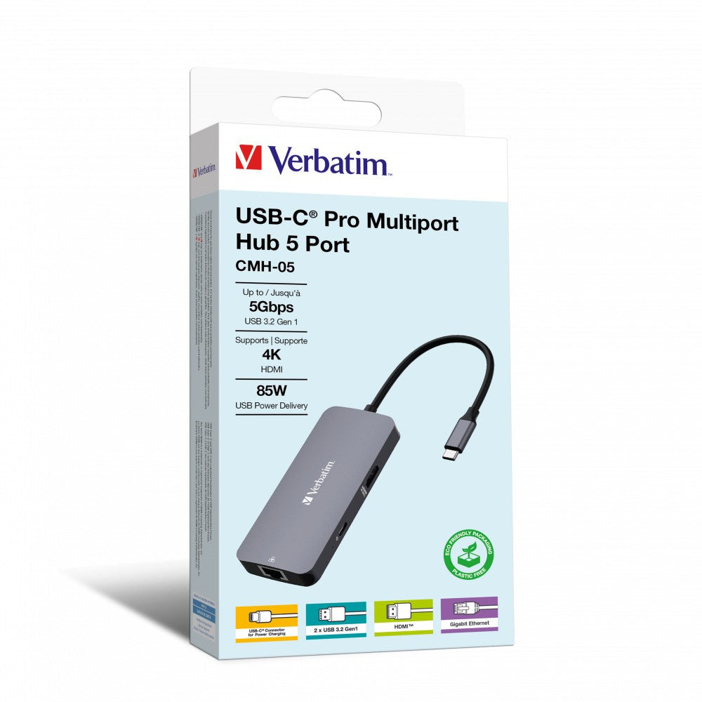 USB-C hub Verbatim 5,HDMI,RJ45,2xUSB-A,USB-C PD