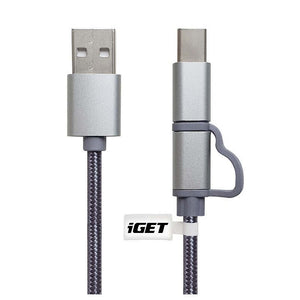 2v1 Kábel iGET Micro USB/USB Typ C na USB, 1m, predĺžený
