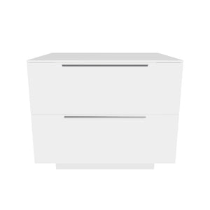 Nočný stolík Heda (2 zásuvky, biela lesklá, biele sklo)
