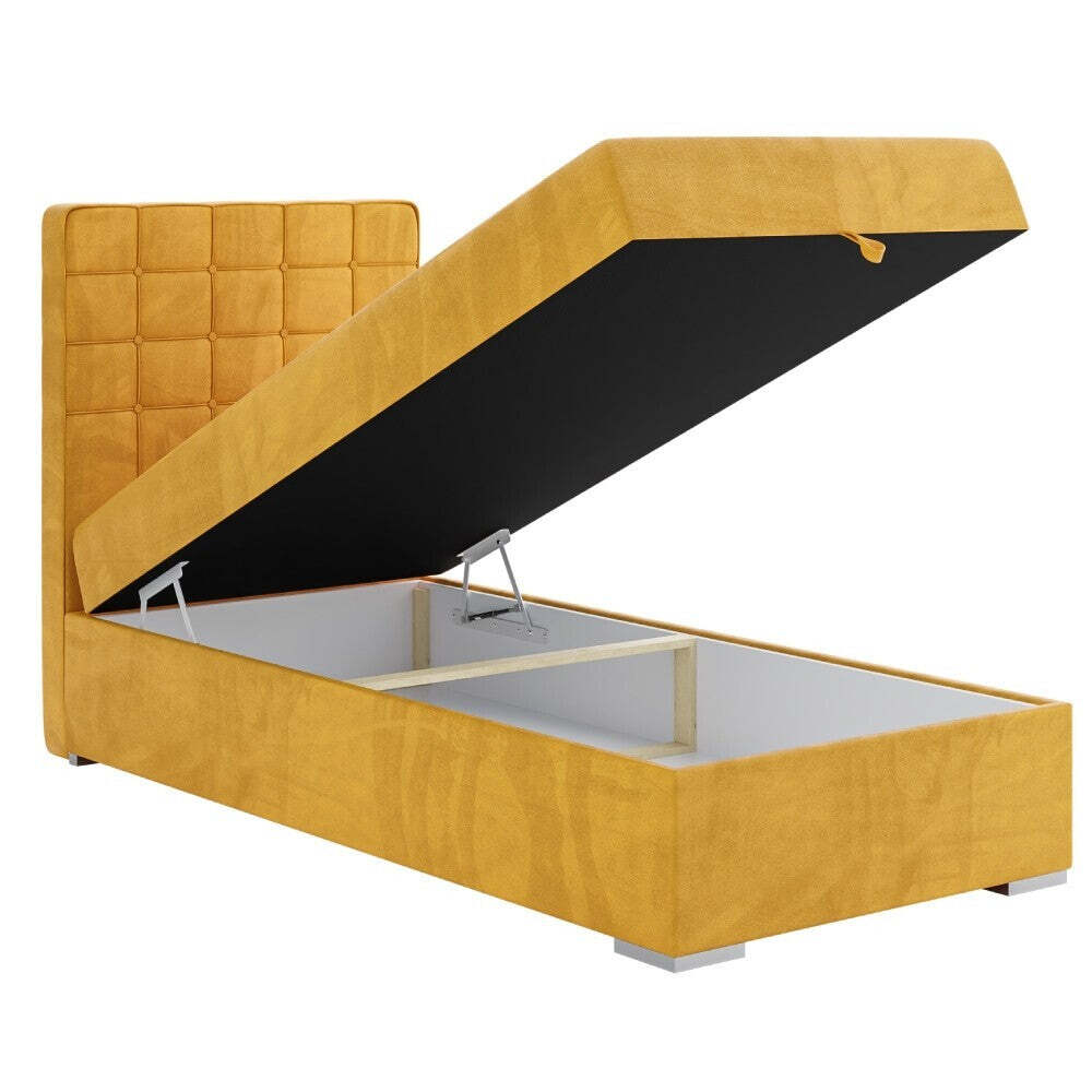 Čalúnená posteľ Charlize 90x200, žltá, vr. matraca a topperu