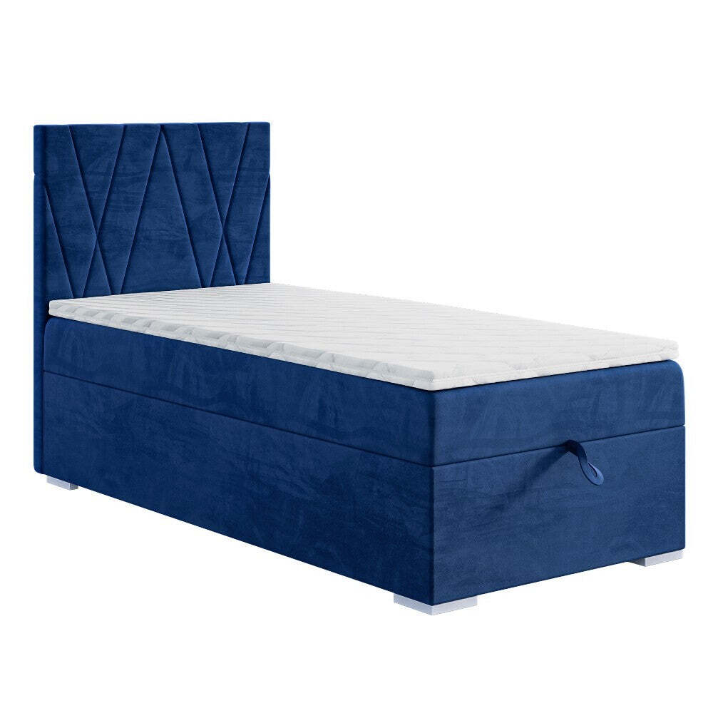 Čalúnená posteľ Kaya 90x200, modrá, vr. matraca a topperu
