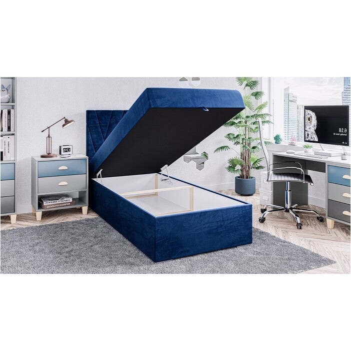 Čalúnená posteľ Kaya 90x200, modrá, vr. matraca a topperu