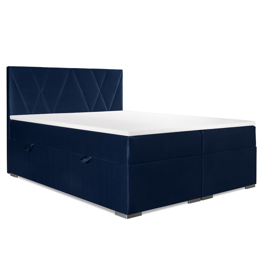 Čalúnená posteľ Kaya 160x200, modrá, vr. matraca, topperu a ÚP