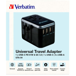 Cestovný adaptér VERBATIM UTA-04 2x USB-C, USB-A