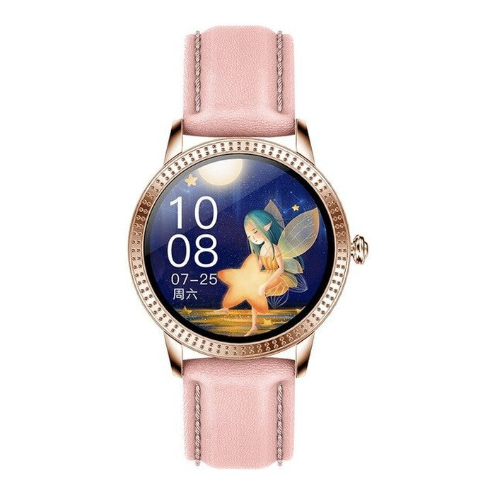 Smart hodinky Deveroux CF18 Pro, kožený remienok, ružová