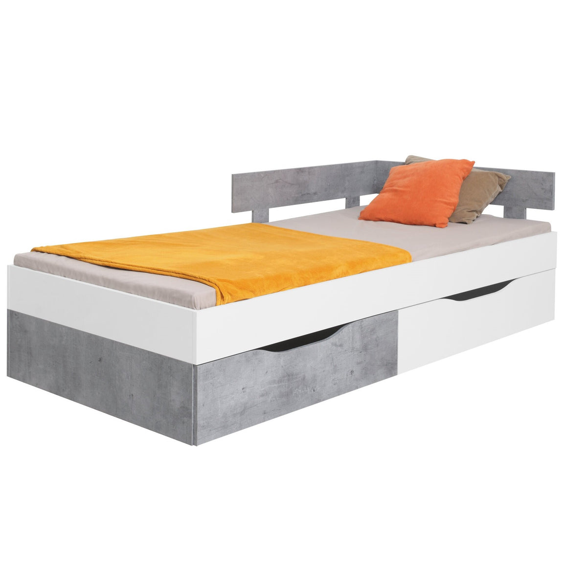 Drevená posteľ Amasi 120x200, bez matrace, betón, biela