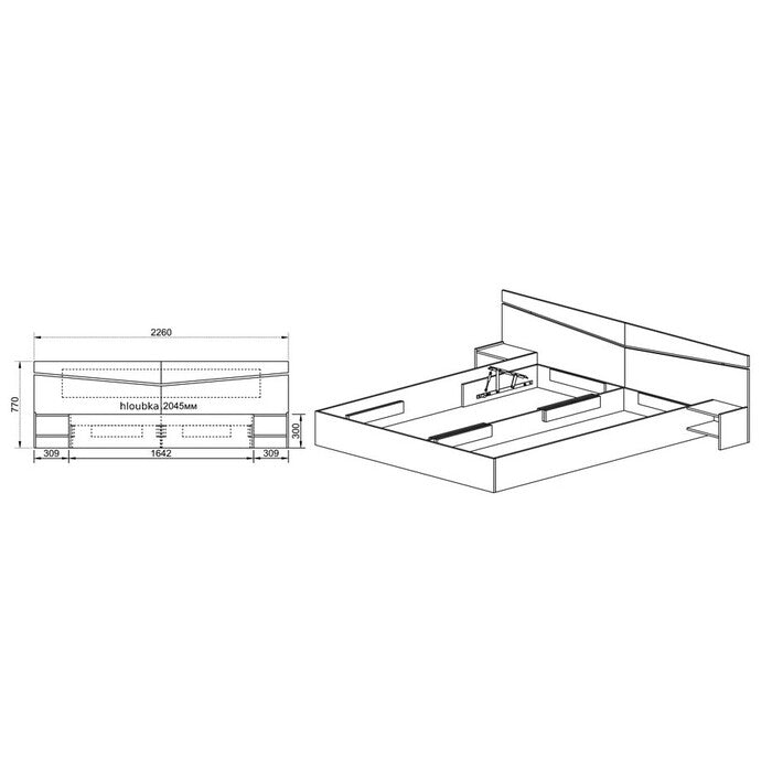 Drevená posteľ Arkadia 160x200,2nočné stolíky,dakota,bez matraca
