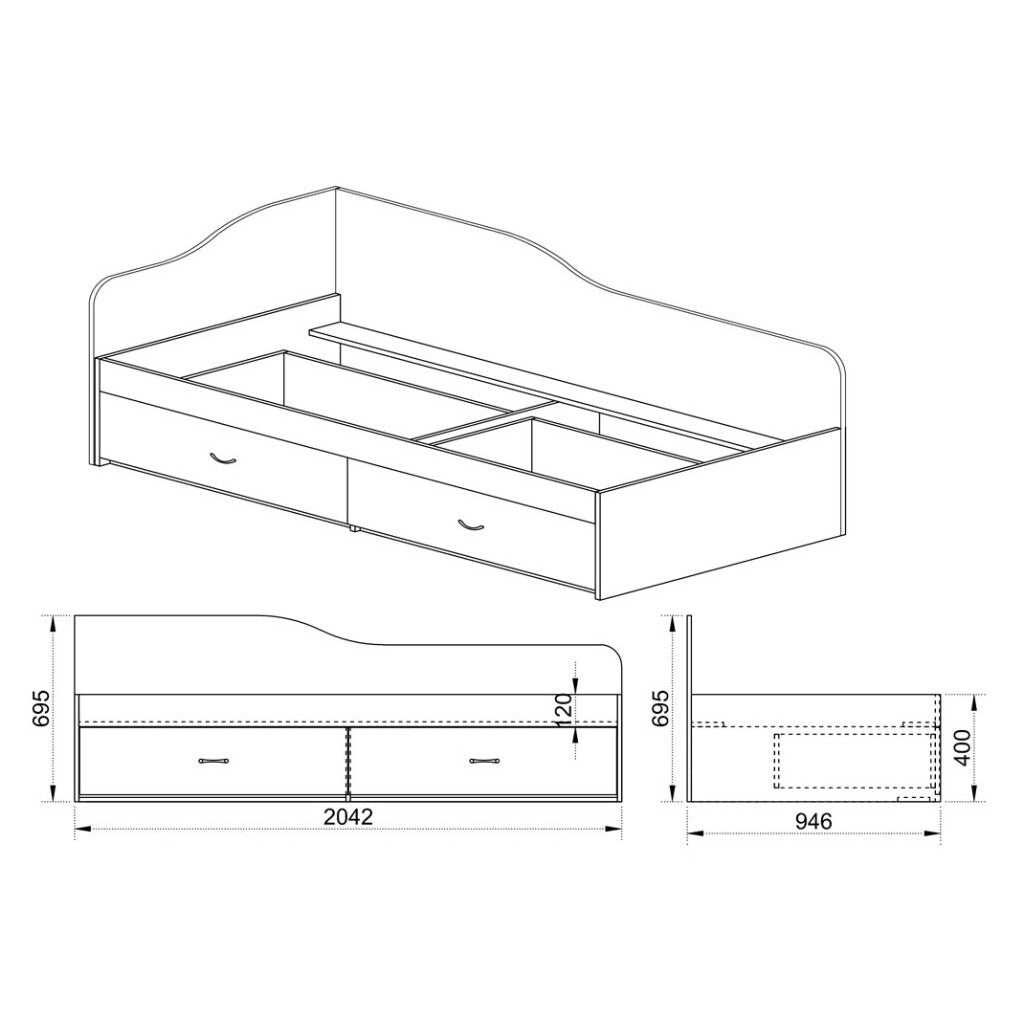 Drevená posteľ Arkadia 90x200 cm, 2x zásuvka, dakota,bez matraca