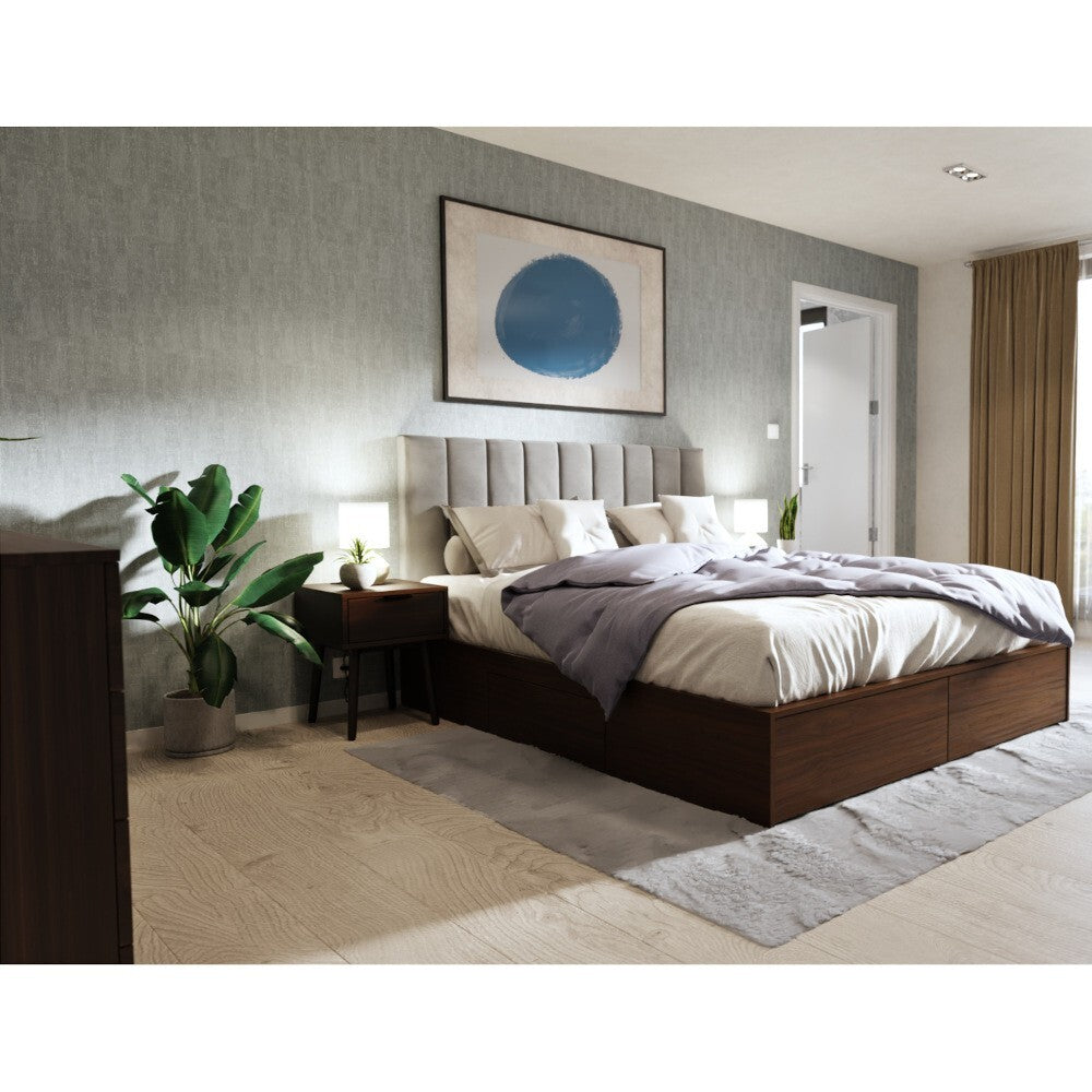 Drevená posteľ Omar 160x200, orech, sivá, vrátane roštu a ÚP