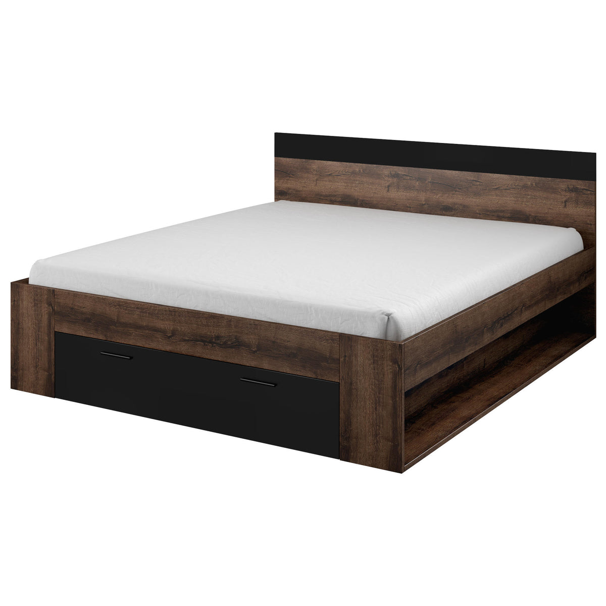 Drevená posteľ Tabe 180x200, bez roštu a matraca (dub, čierna)