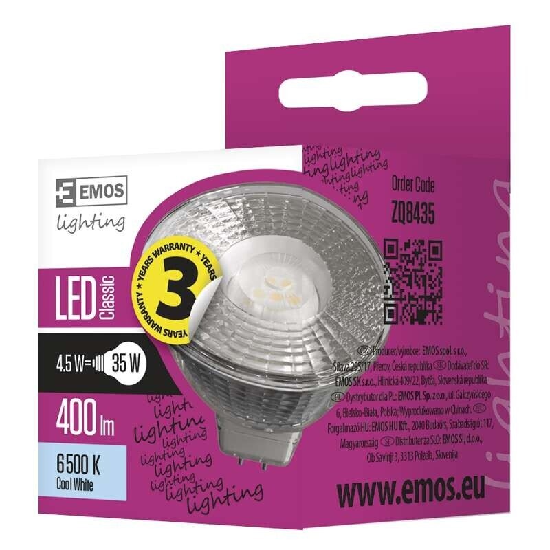 Emos LED žiarovka Classic MR16 4,5W GU5,3 studená biela