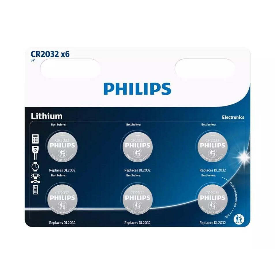 Gombíková batéria Philips, CR2032, 6ks