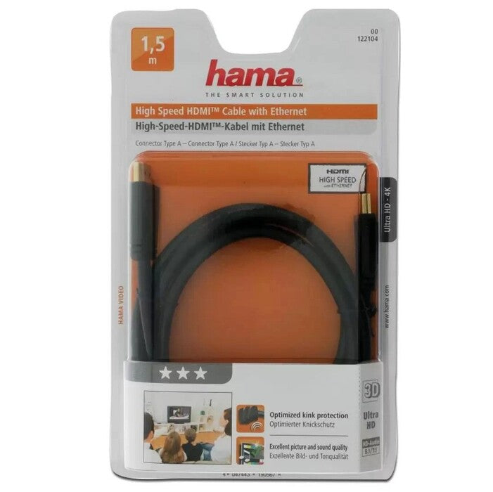HDMI kábel Hama 122104, pozlátený, 2.0, 1,5m