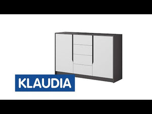 Komoda Klaudia (4x zásuvka, 2x dvierka, grafit, biela)