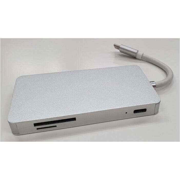 Hub Olpran B-3301, USB-C/2x USB 3.0, HDMI, USB-C, SD, strieborna
