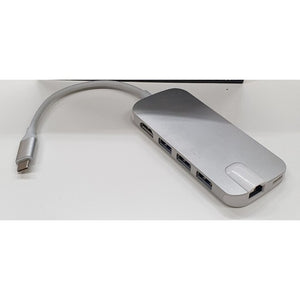 Hub Olpran BL-30H, USB-C / 3x USB, RJ45, HDMI, strieborna