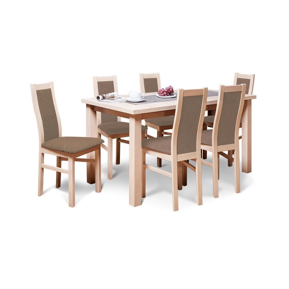 Agáta - Set 6x stolička, 1x stôl + rozklad (sonoma/nubuk 26W)