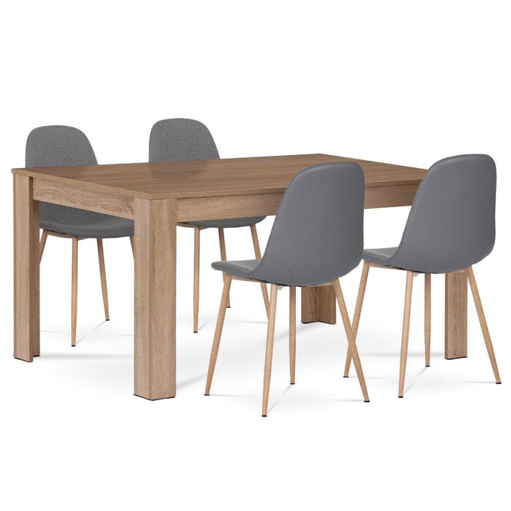 Jedálenský set Carlton - stôl, 4x stolička (dub sonoma, sivá)