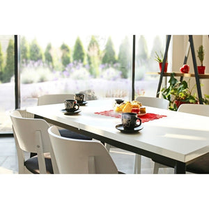 Jedálenský set Ombo-6x stolička,1x rozkladací stôl(biela,čierna)