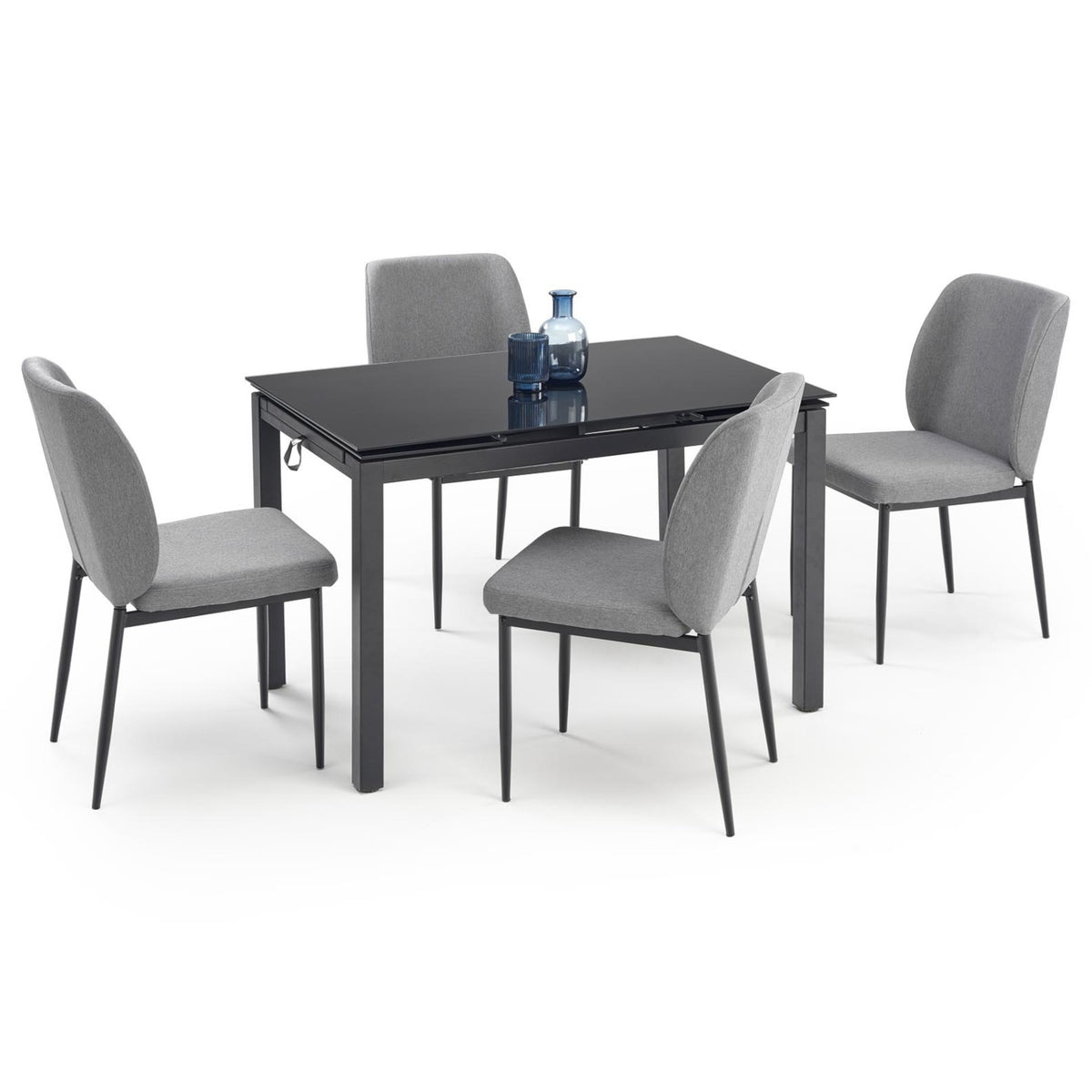 Jedálenský set Rama - 4x stolička, stôl rozkladací (čierna, sivá)
