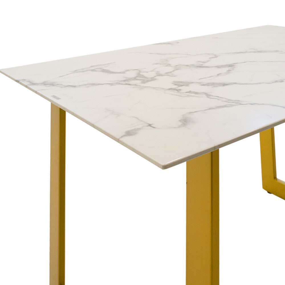 Jedálenský stôl Praxos 120x75x80 cm (biela, zlatá)