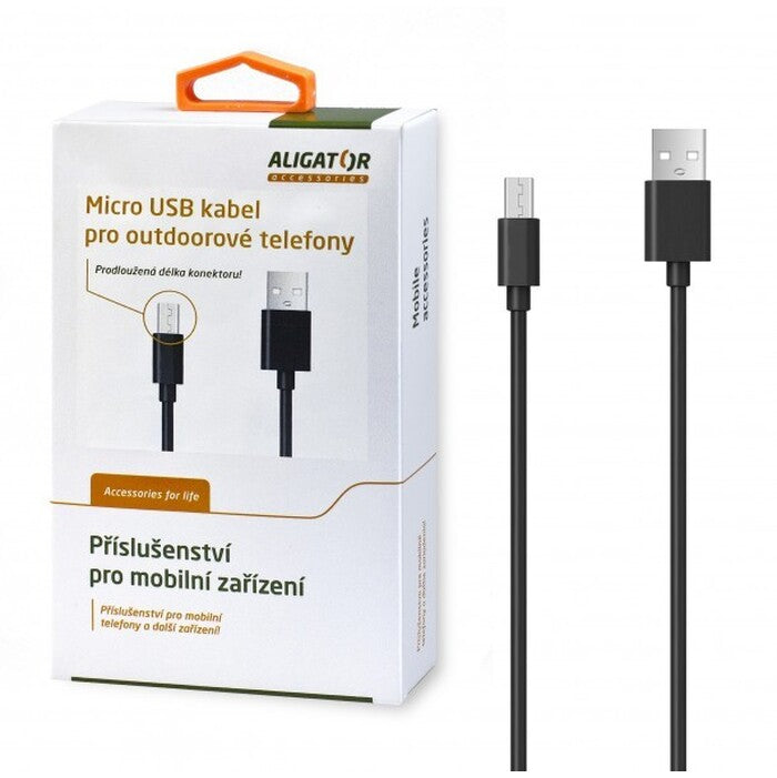 Kábel Aligator Micro USB na USB, 1m, predĺžená koncovka, čierna