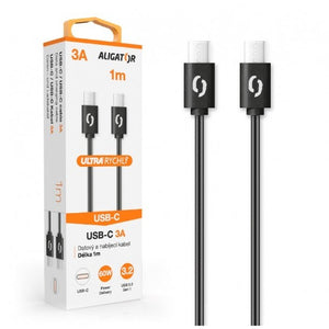 Kábel Aligator Power 3A, USB-C na USB-C, čierny