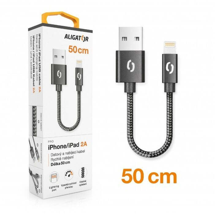 Kábel Aligator Premium 2A, Lightning 50cm, čierna