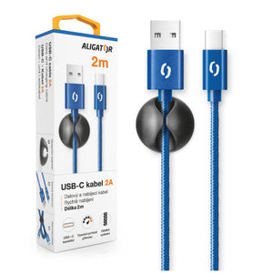 Kábel Aligator Premium 2A, Typ C na USB, 2m, modrá