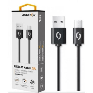 Kábel Aligator USB Typ C na USB, 2A, 2m, čierna