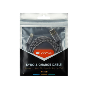 Kábel Canyon Lightning na USB, 1m, pletený, tmavo šedá