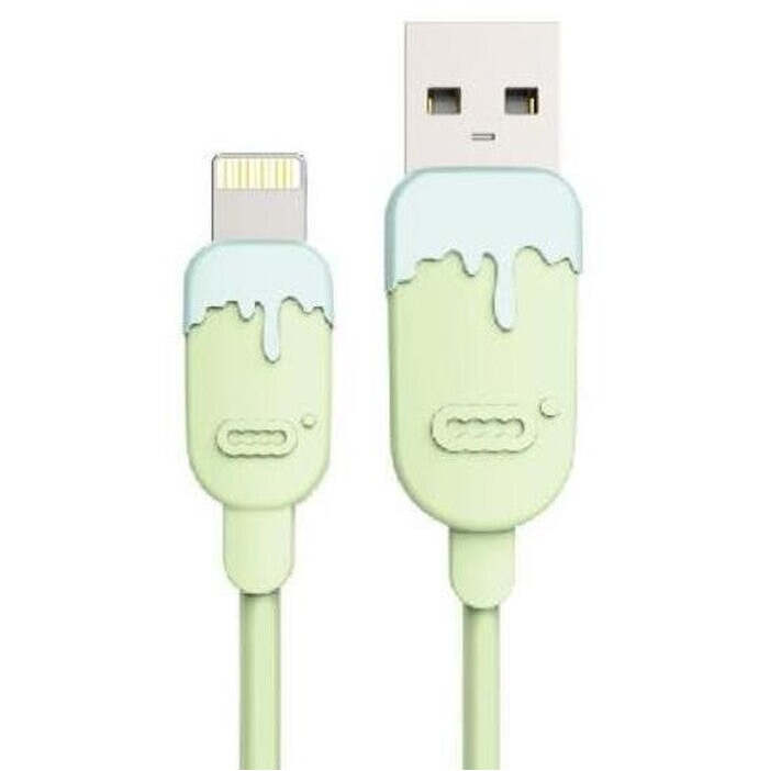 Kábel Lightning na USB, gumový 1m, CC, zelená/modrá