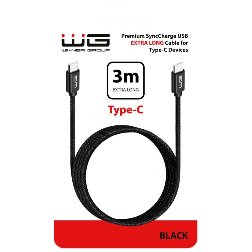 Kábel USB-C to USB-C, 3 A, 3 m, čierny