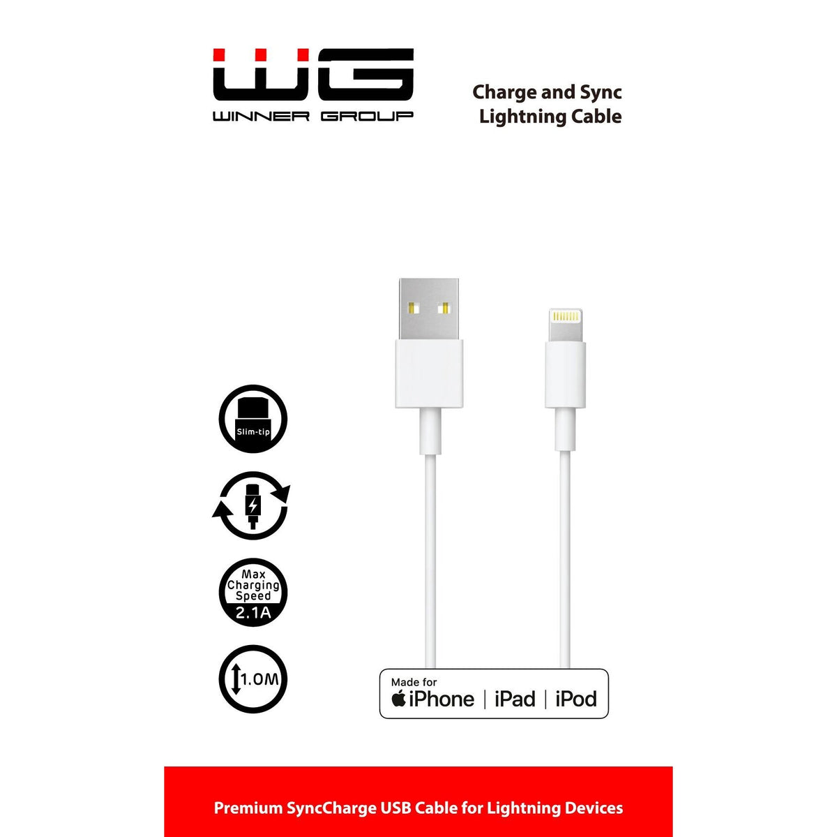 Kábel WG Lightning s MFI na USB, 1m, biela