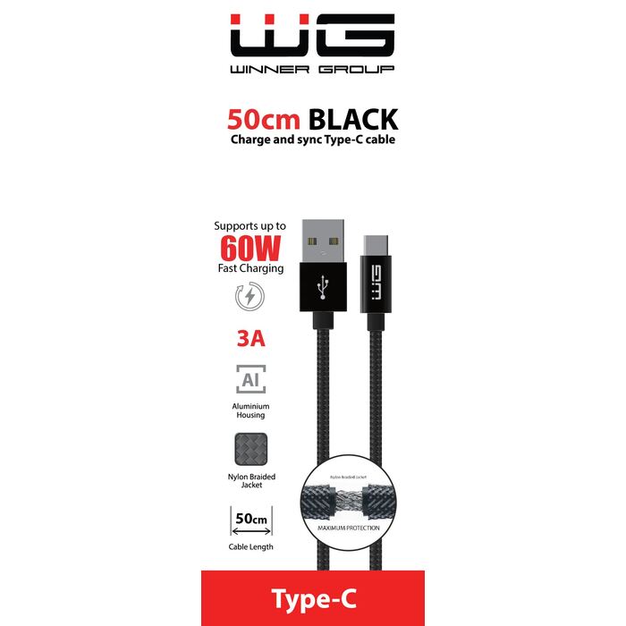 Kábel WG Typ C na USB, 50cm, čierna