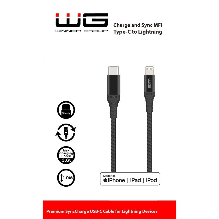 Kábel WG USB Typ C na Lightning s MFI, 1m, čierna